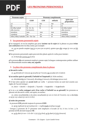 Les pronoms personnels